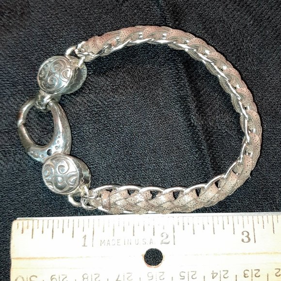 Brighton Jewelry - Brighton Silver Braided Metallic Leather Lobster Clasp Bella Bracelet